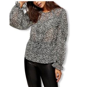 Sheer Top, Dramatic Sleeves, Black & White Floral Print Blouse by Topshop NWOT
